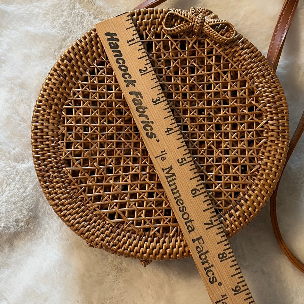 Anthropologie Bag Handwoven Round Rattan Wicker Crossbody Purse‎ - Picture 12 of 16